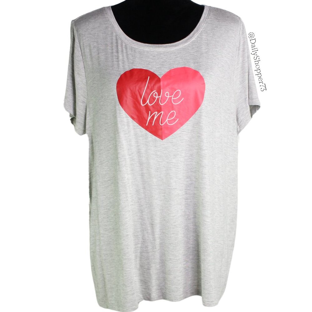 Simple Pleasures Loungewear Women's Light Grey Red Heart "love me" Lounge Tee
